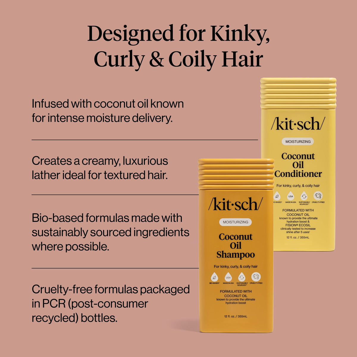 Kitsch Coconut Oil Shampoo and Conditioner Set on a bathroom shelf
