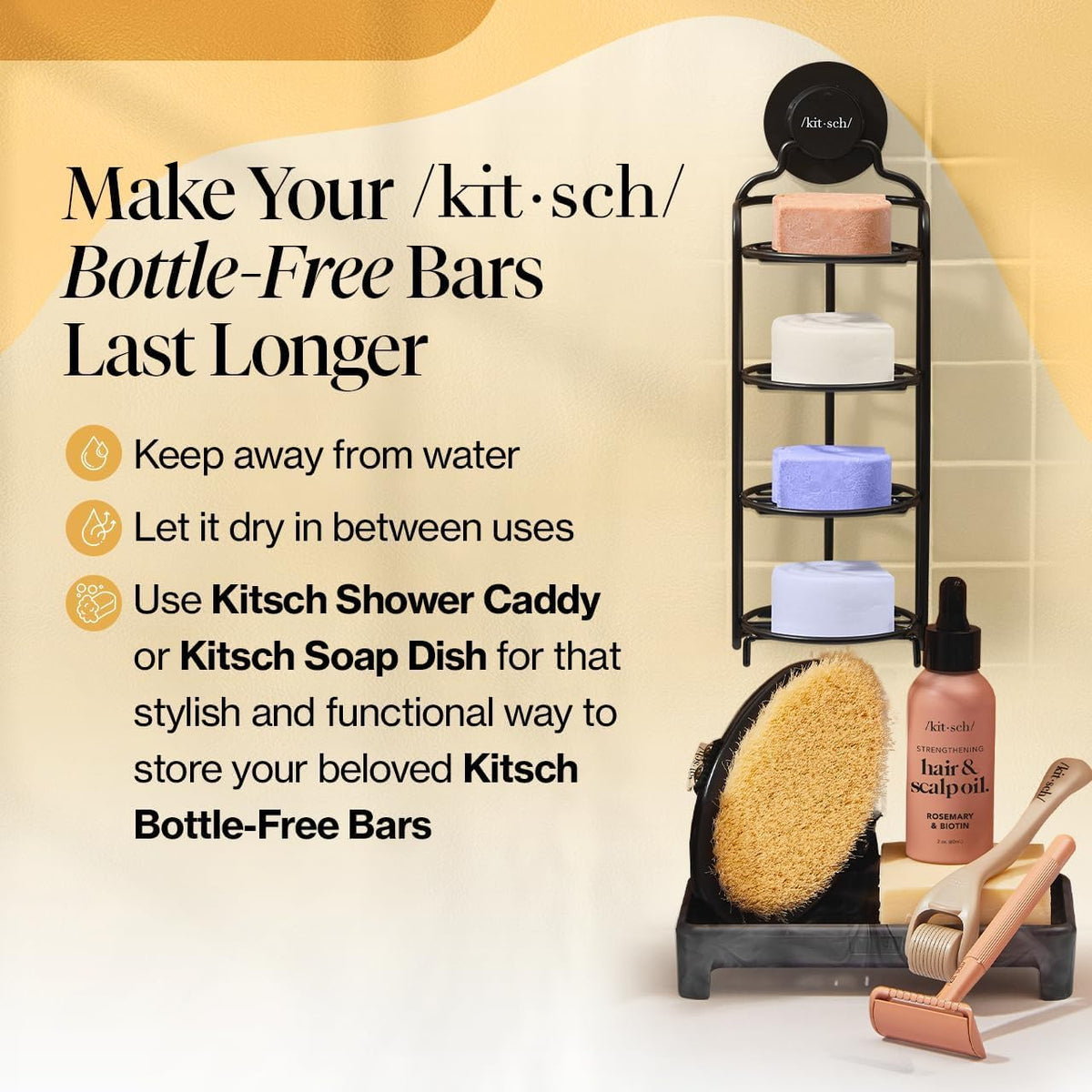 Kitsch Coconut Oil Shampoo and Conditioner Set on a bathroom shelf