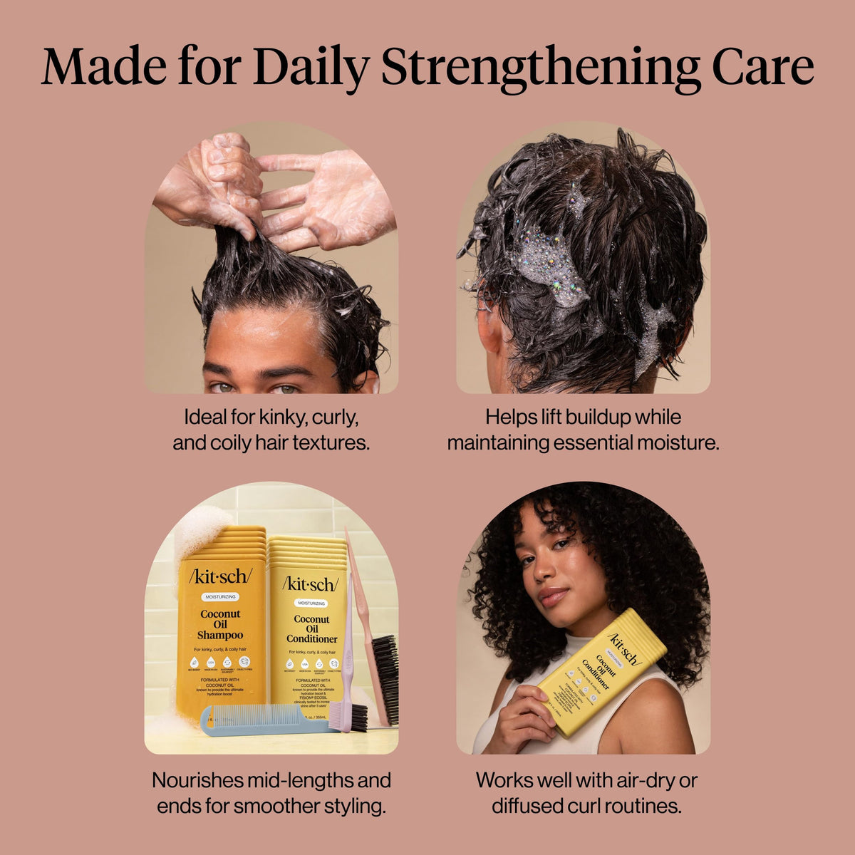 Kitsch Coconut Oil Shampoo and Conditioner Set with coconut and leaves