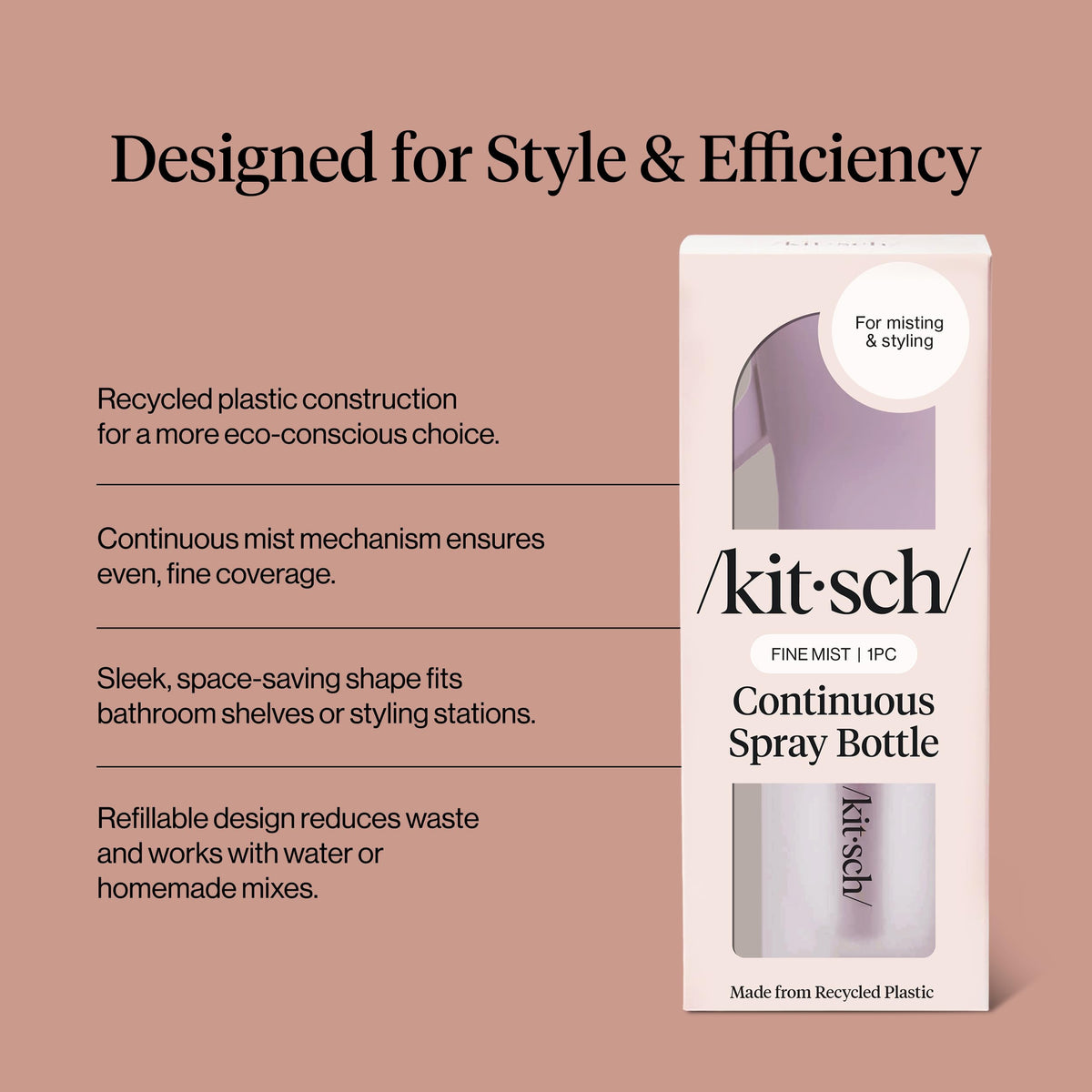 Kitsch Continuous Spray Bottle for Hair, back view with label