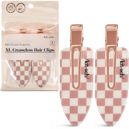 Kitsch Creaseless Hair Clips Terracotta Checkered front view