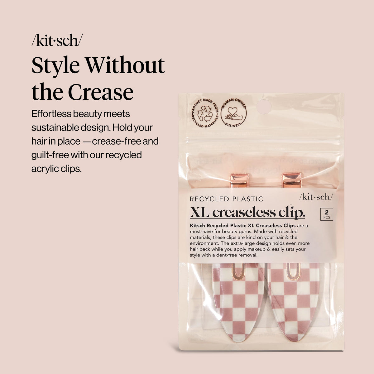 Kitsch Creaseless Hair Clips Terracotta Checkered side view