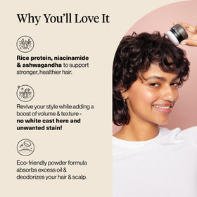 Kitsch Dry Shampoo Powder Puff in use on dark hair