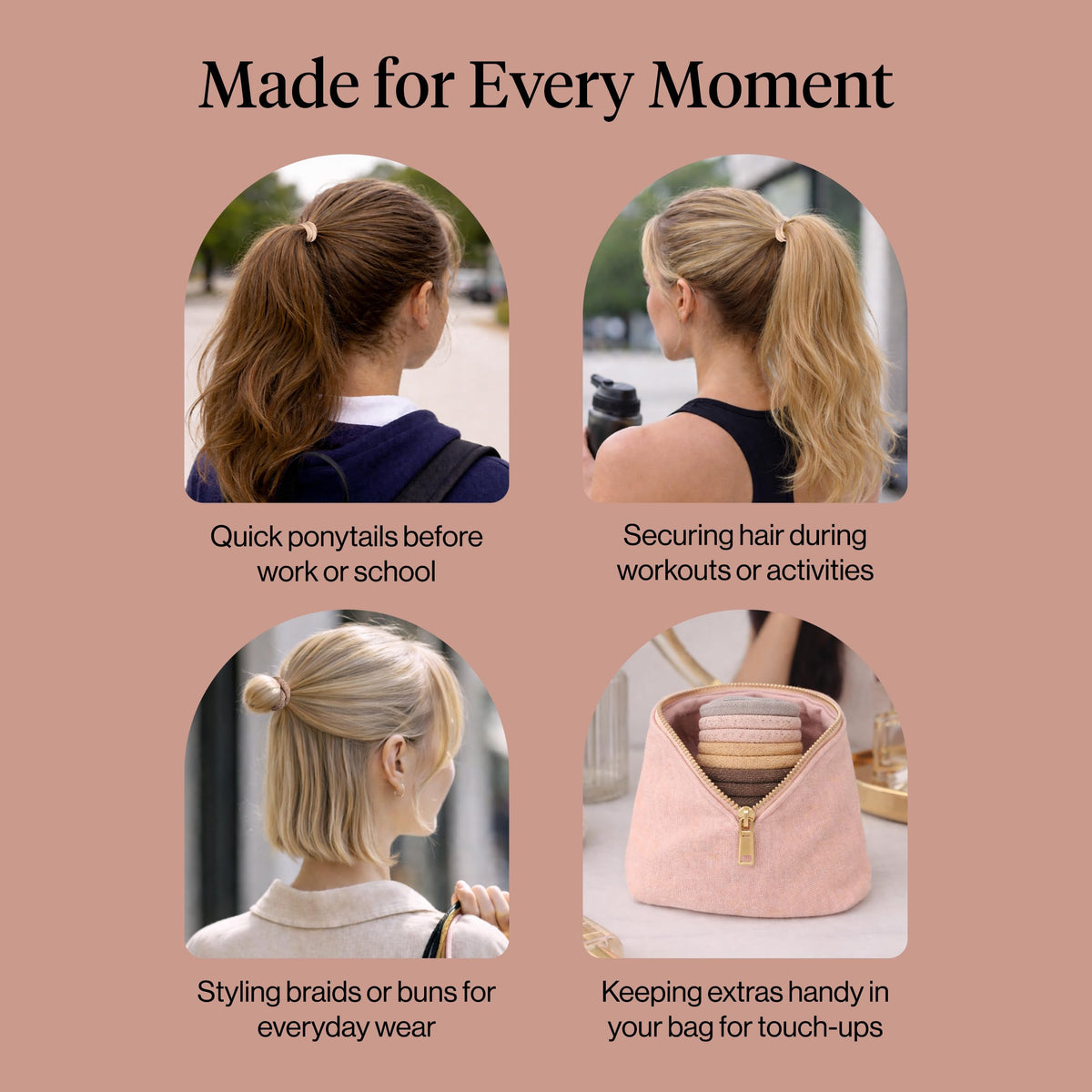 Kitsch Elastic Hair Ties in use for a ponytail