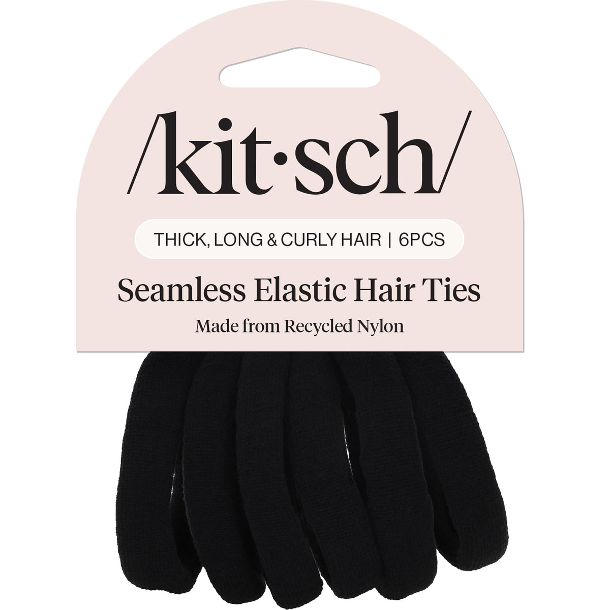 Kitsch Elastic Hair Ties No Damage black 6pcs packaging front view