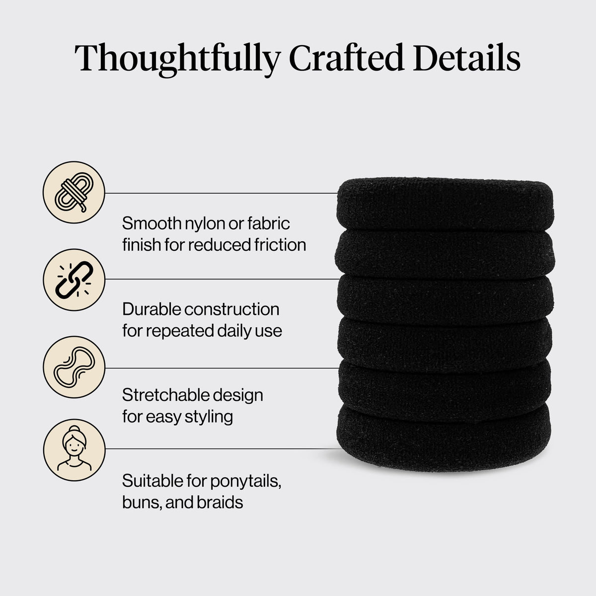 Kitsch Elastic Hair Ties No Damage black hair ties in a hair accessory drawer