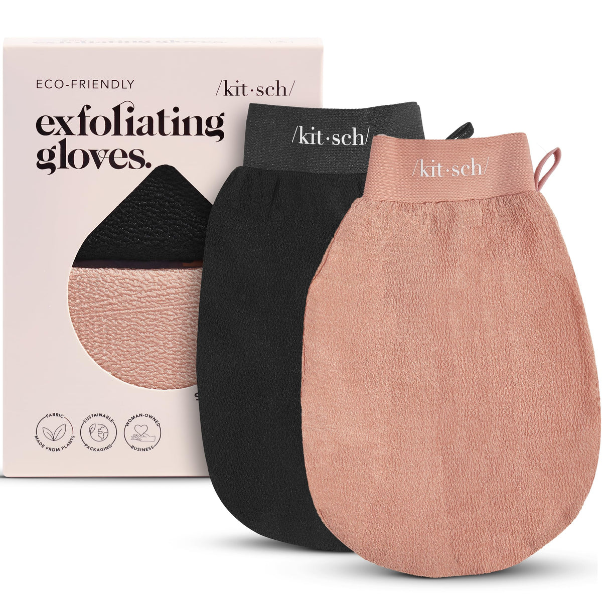 Kitsch Exfoliating Glove 2pc in black and terracotta front view