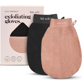 Kitsch Exfoliating Glove 2pc in black and terracotta front view