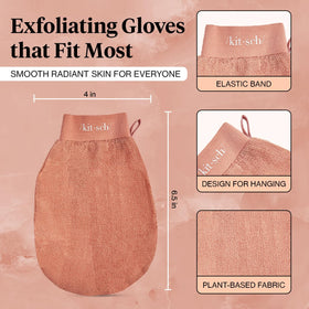 Kitsch Exfoliating Glove displayed on a bathroom shelf
