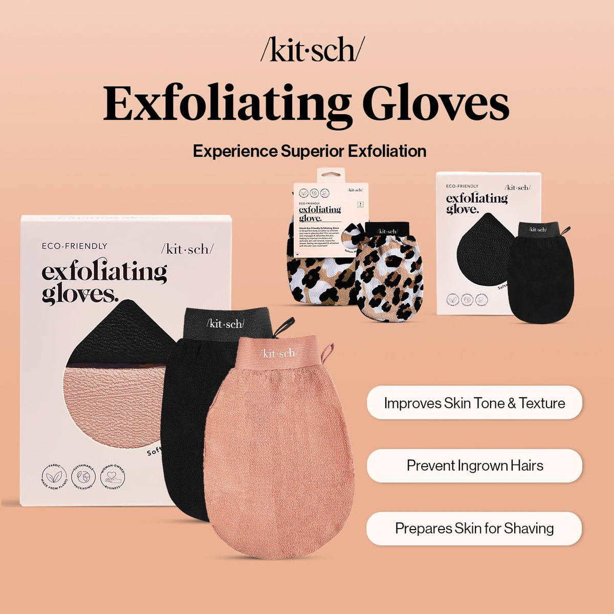 Kitsch Exfoliating Glove with hands demonstrating use
