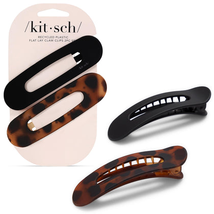 Kitsch Flat Hair Clips for Women in Black & Tortoise front view