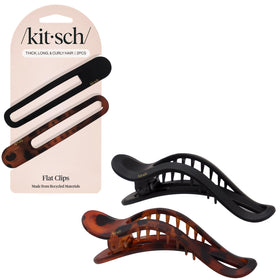 Kitsch Flat Hair Clips in black and tortoise design, front view