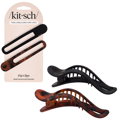 Kitsch Flat Hair Clips in black and tortoise design, front view
