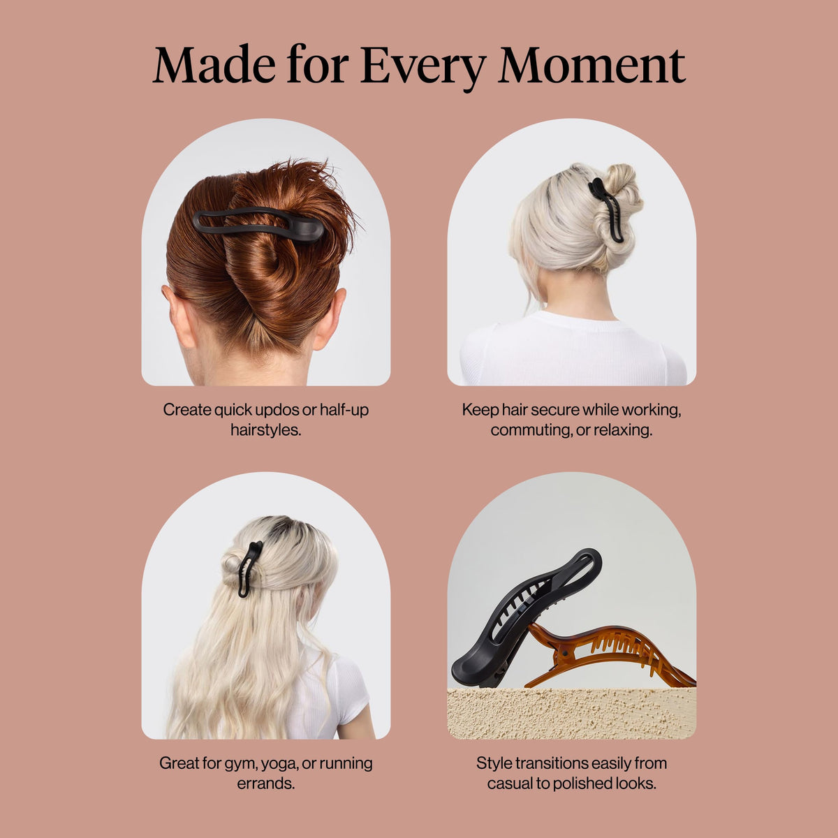 Kitsch Flat Hair Clips styled in a sleek ponytail