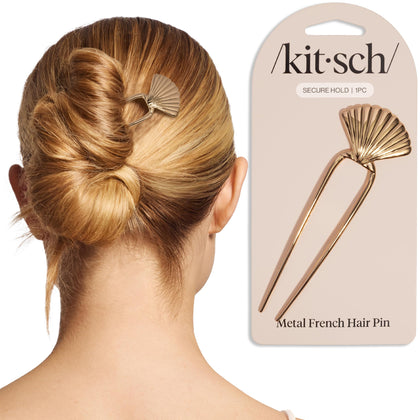 Kitsch French Hair Pin gold clam shell design front view