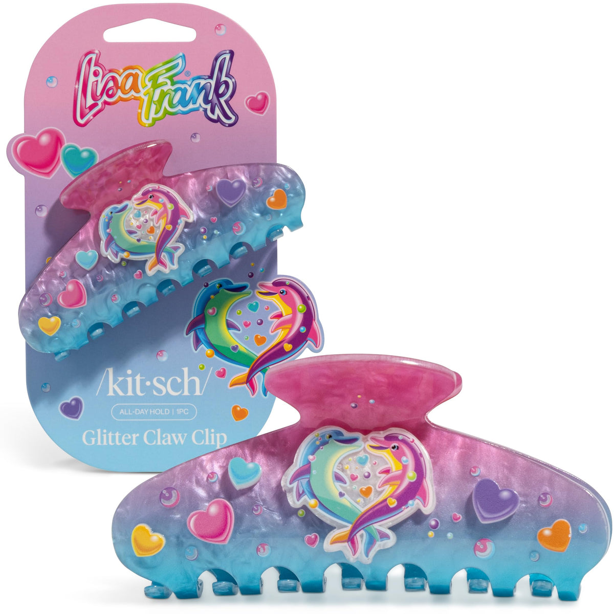 Kitsch Glitter Hair Clip front view featuring Dancing Dolphins design