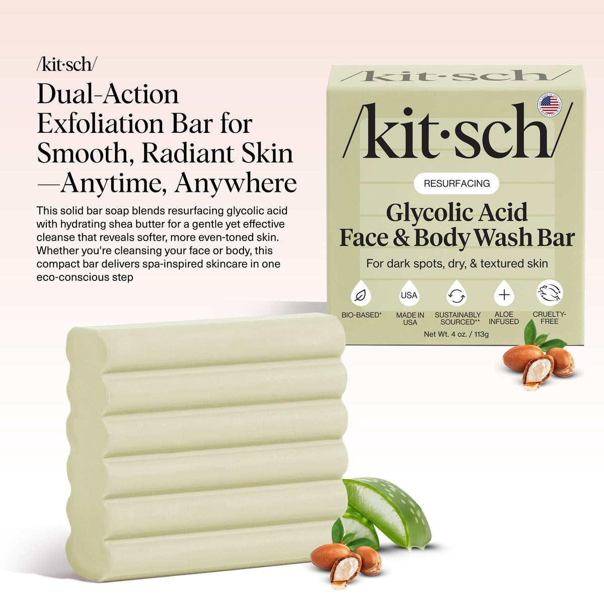 Kitsch Glycolic Acid Face & Body Wash Bar packaging