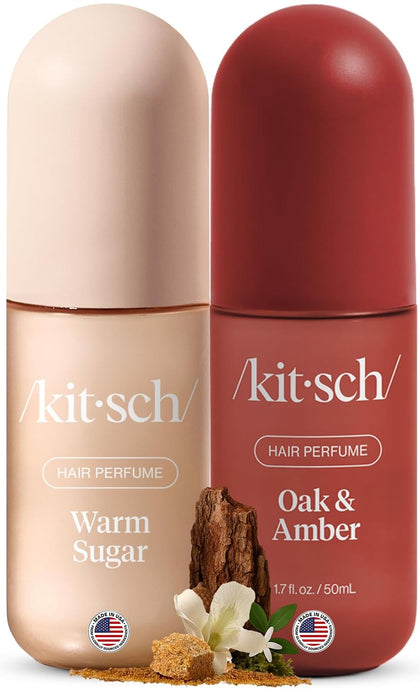 Kitsch Hair Perfume Holiday Set featuring Warm Sugar and Oak & Amber bottles