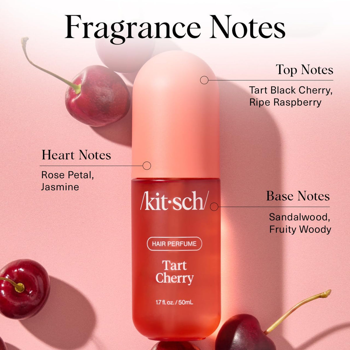 Kitsch Hair Perfume Tart Cherry bottle with flowers