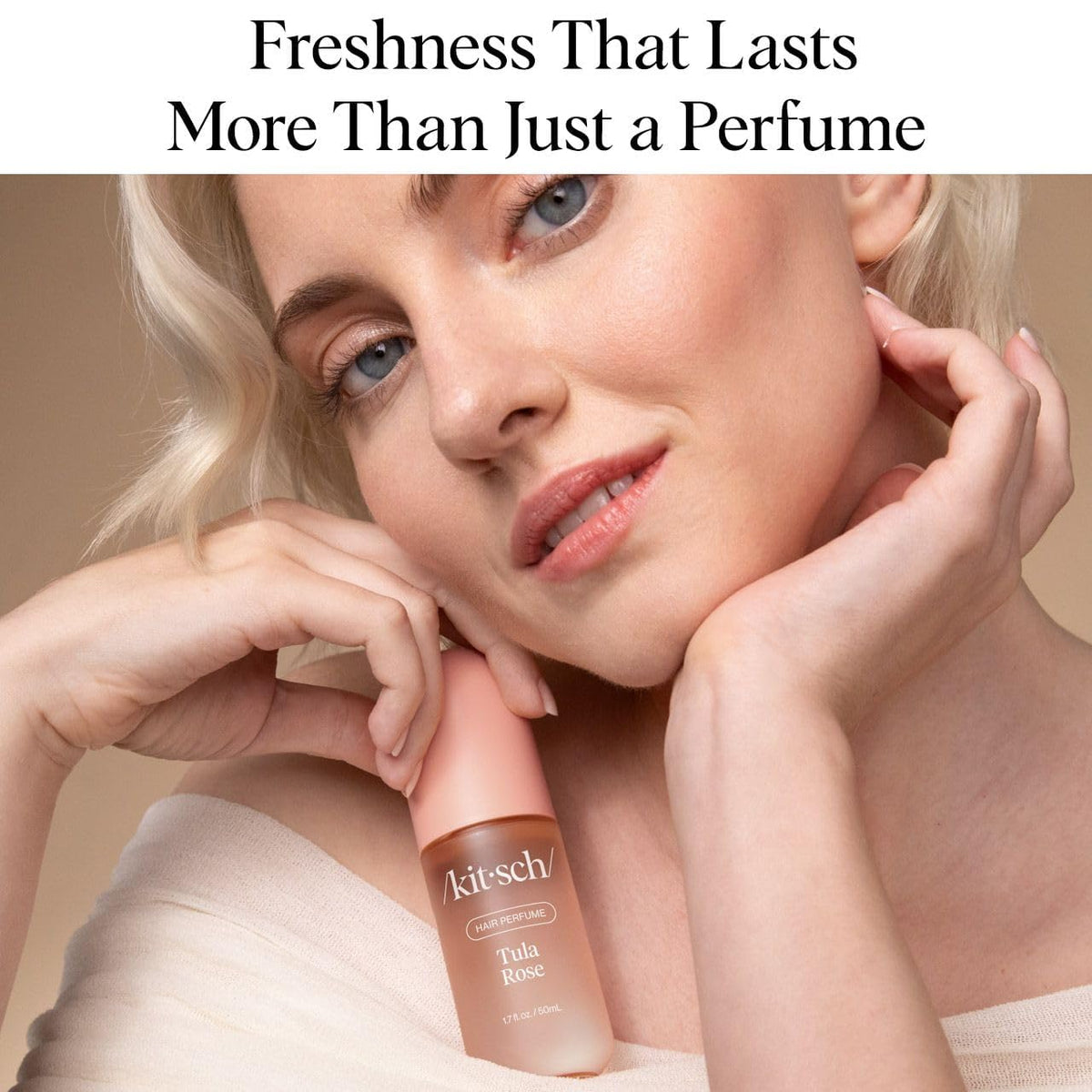 Kitsch Hair Perfume Tula Rose 50mL on a vanity table
