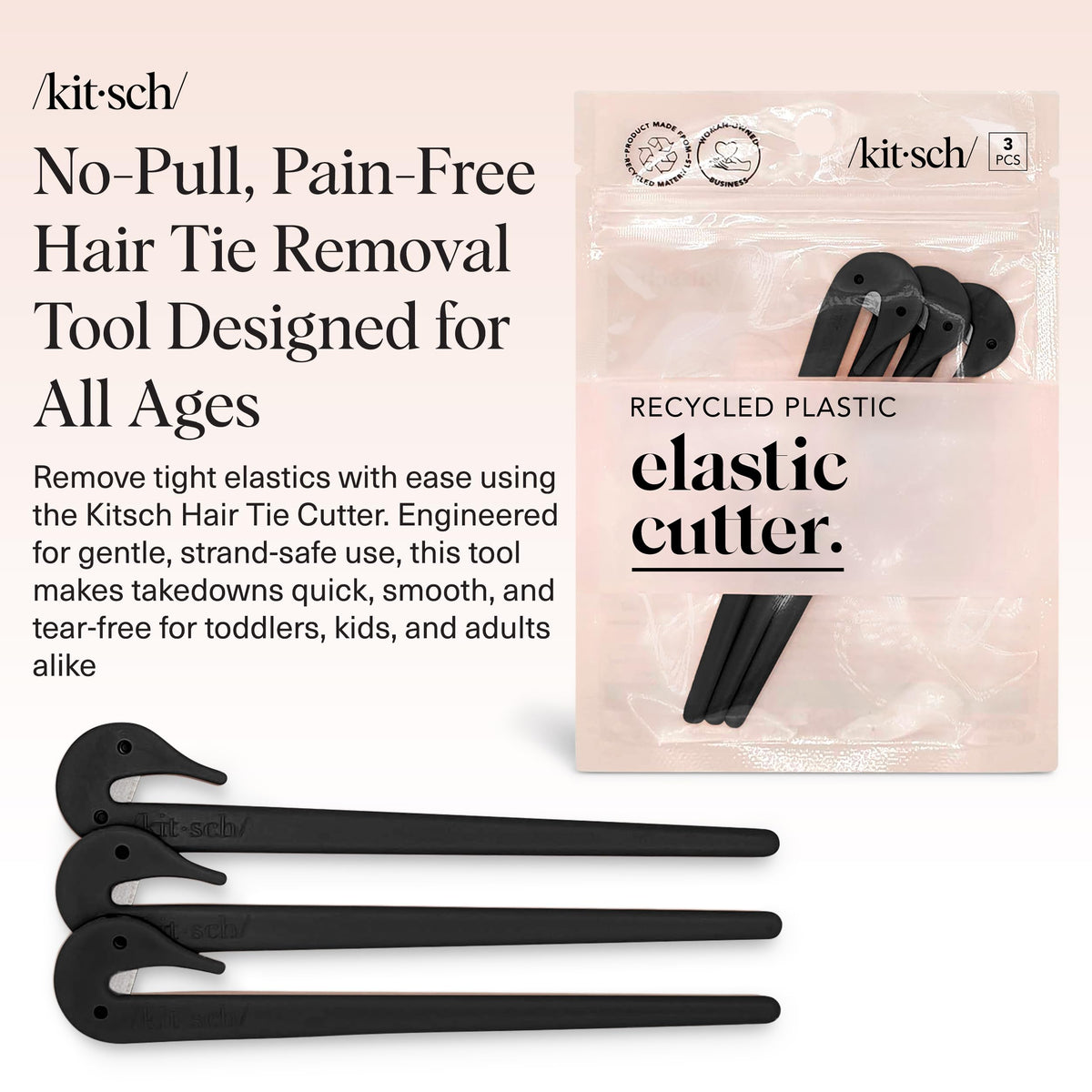 Kitsch Hair Tie Cutter Tool Set - Black, ergonomic handle close-up