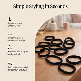 Kitsch hair ties arranged neatly on a desk