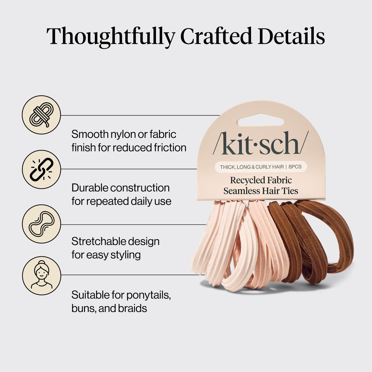 Kitsch hair ties displayed on a desk