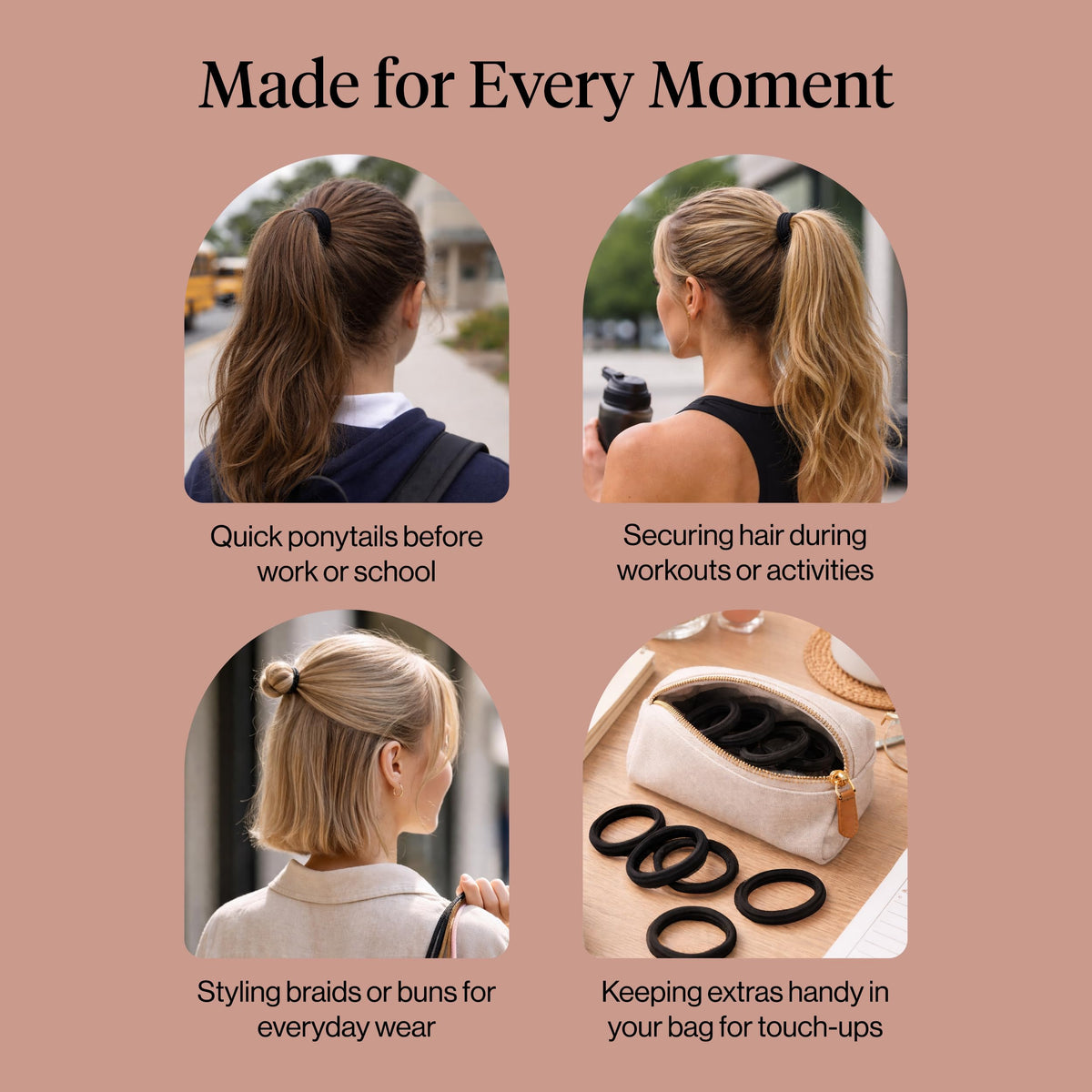 Kitsch hair ties displayed with other hair accessories