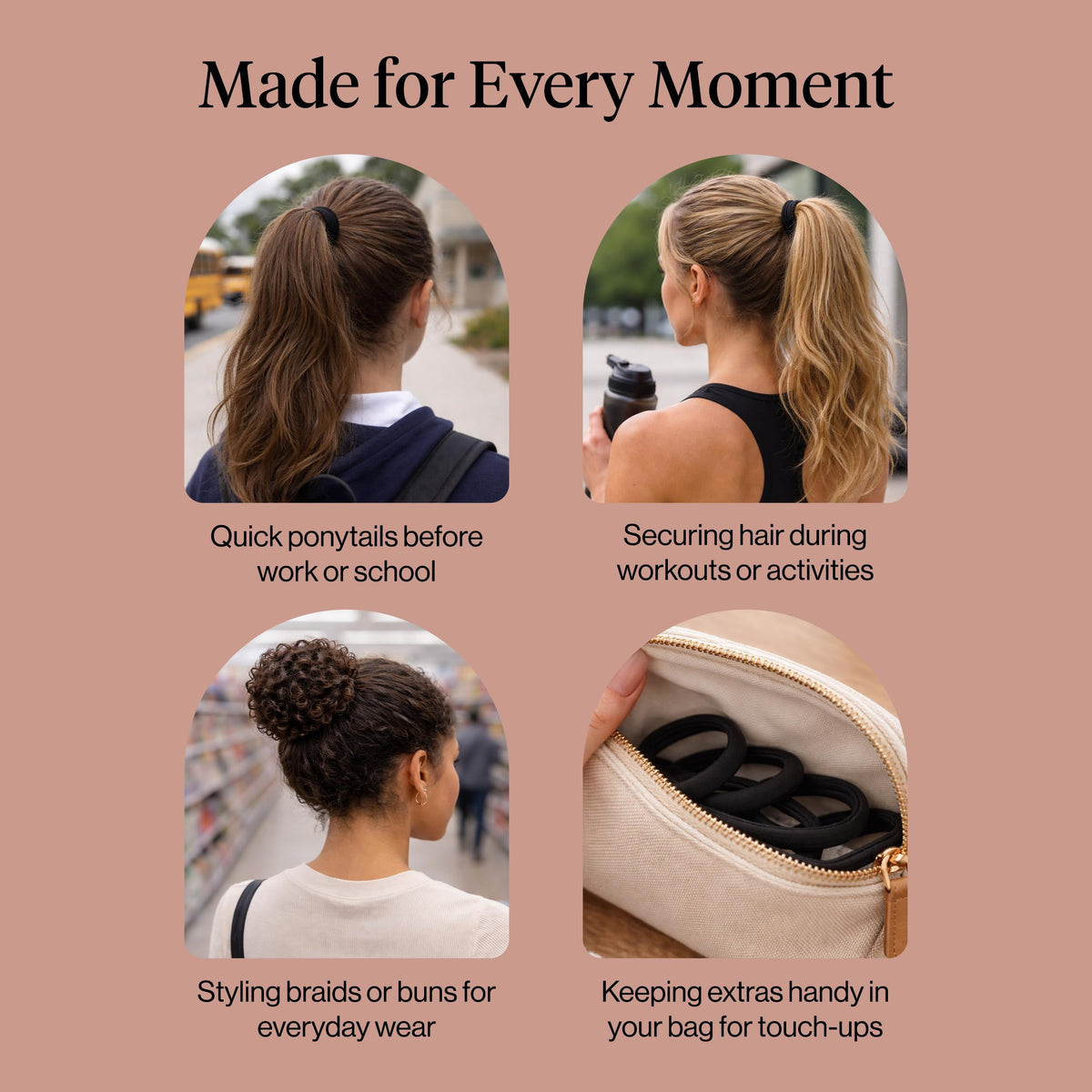 Kitsch hair ties with a casual outfit background