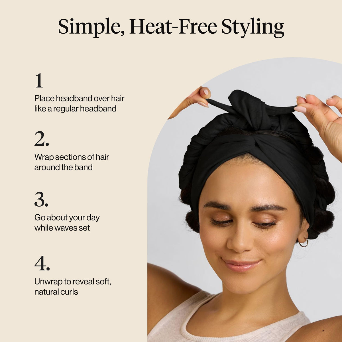 Kitsch heatless curling headband on a model with styled hair