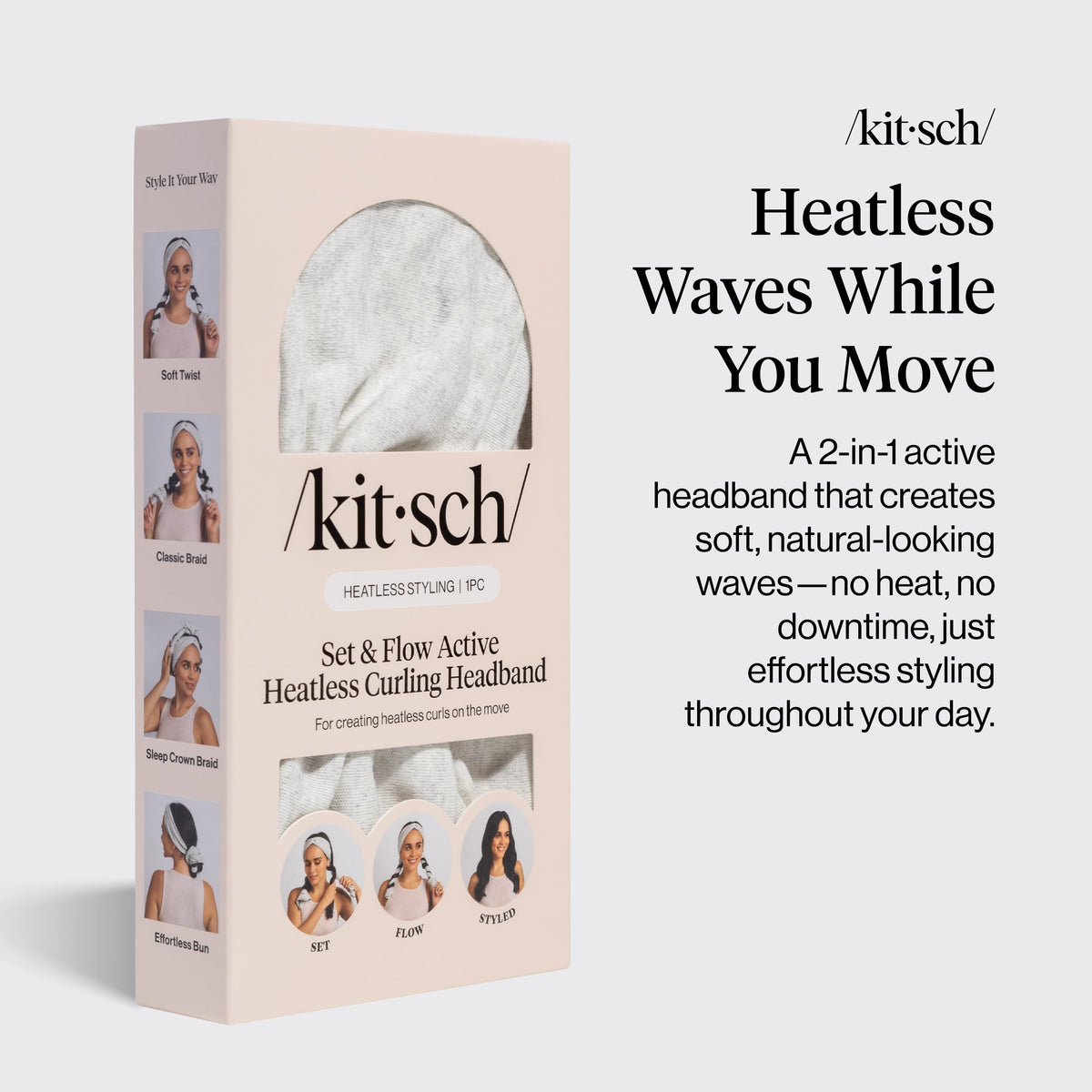 Kitsch heatless curling headband showing flexible fit and design