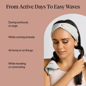 Kitsch heatless curling headband shown in a travel setting