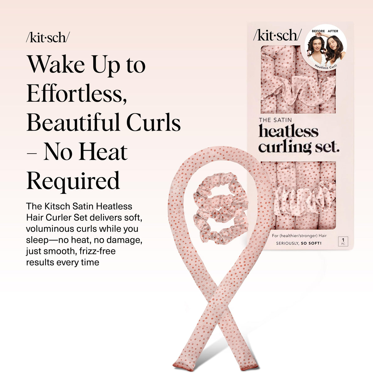 Kitsch heatless curling rod displayed with matching scrunchies