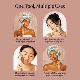 Kitsch Ice Roller for Face being used on a woman's face