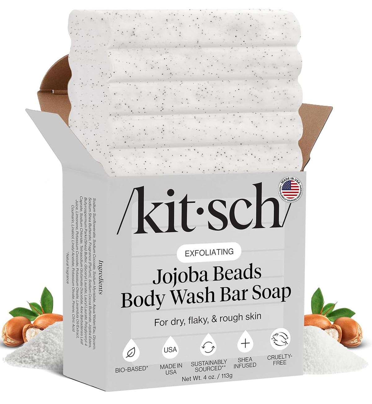 Kitsch Jojoba Beads Exfoliating Body Wash Bar front view