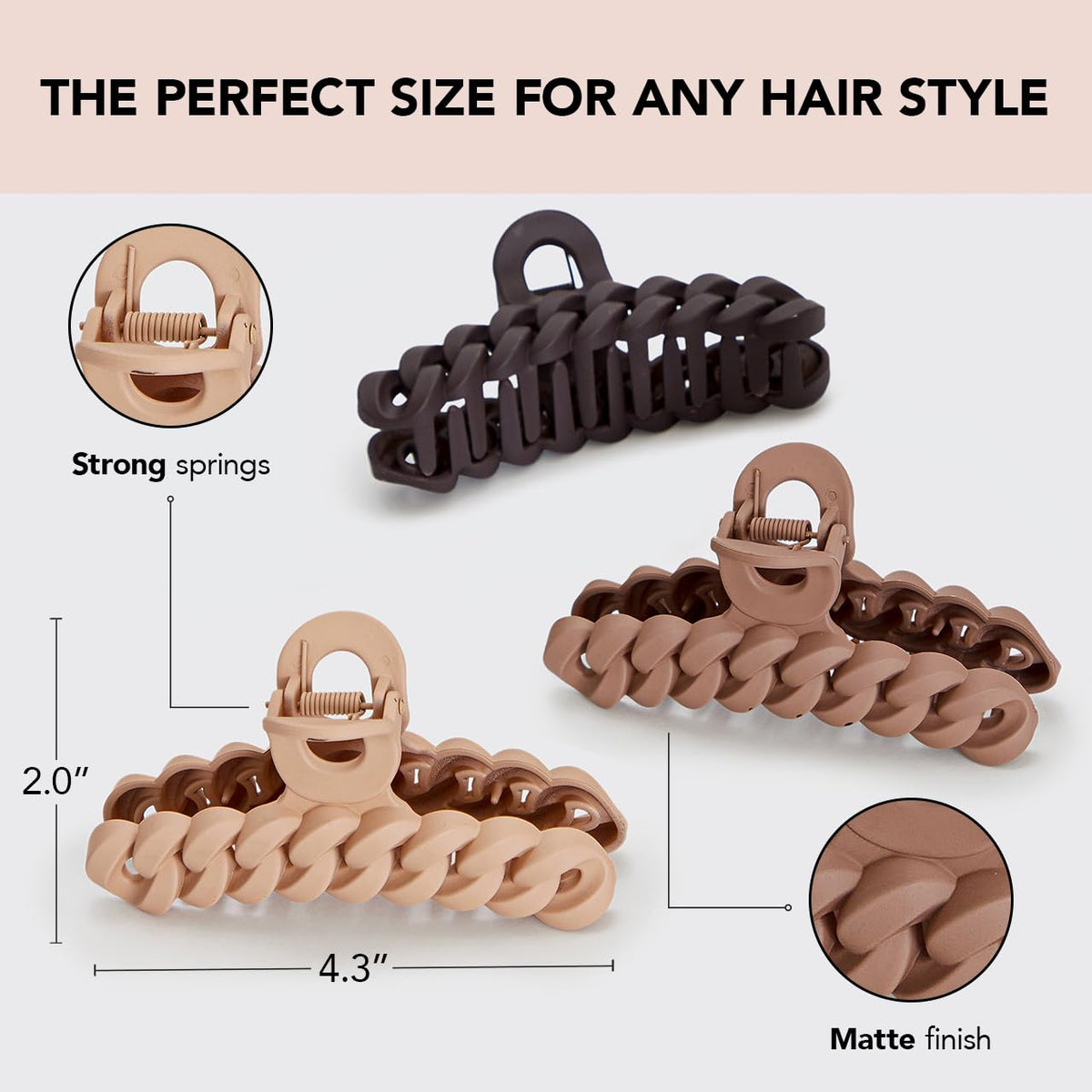 Kitsch Large Chain Link Hair Claw Clip set of three in neutral tones