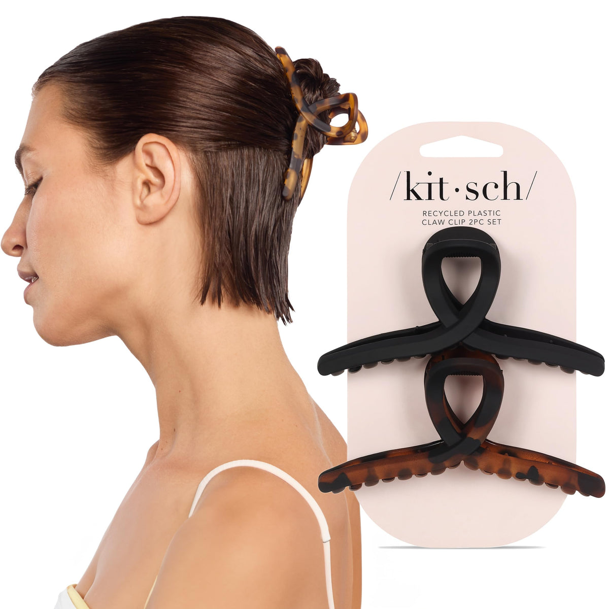 Kitsch Large Loop Hair Clips in tortoise colour front view