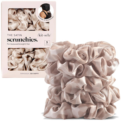 Kitsch Leopard Prints Satin Scrunchies front view in packaging