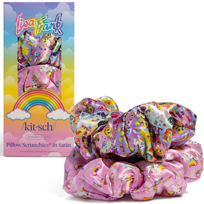 Kitsch Lisa Frank satin scrunchies front view in vibrant colours
