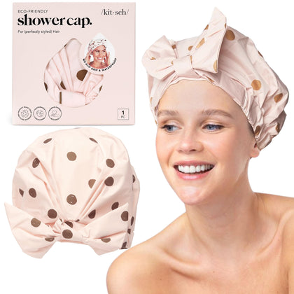 Kitsch Luxury Shower Cap Blush Dot front view