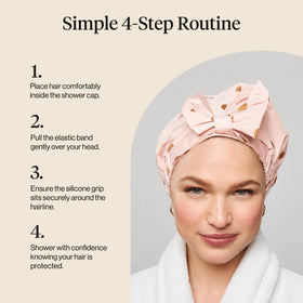 Kitsch Luxury Shower Cap Blush Dot in a lifestyle scene