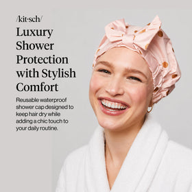 Kitsch Luxury Shower Cap Blush Dot side view