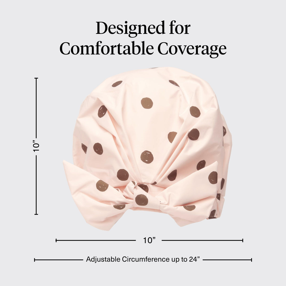 Kitsch Luxury Shower Cap Blush Dot with hair inside