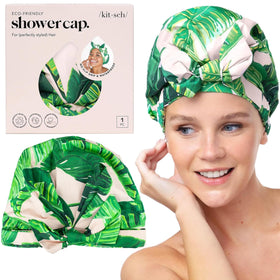 Kitsch Luxury Shower Cap for Women in Palm Leaves design front view