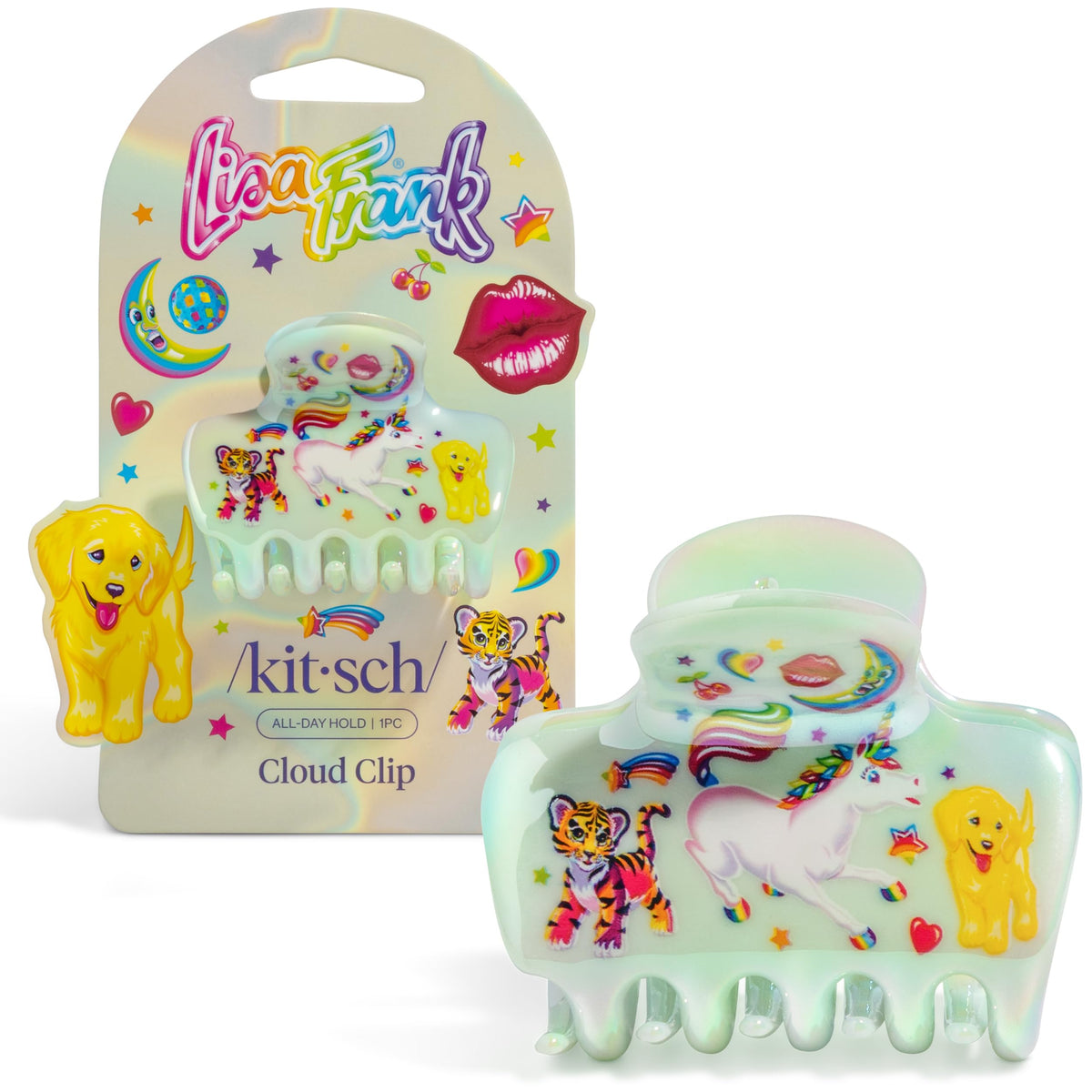 Kitsch Medium Cloud Hair Clip featuring Lisa Frank design with rainbow colours