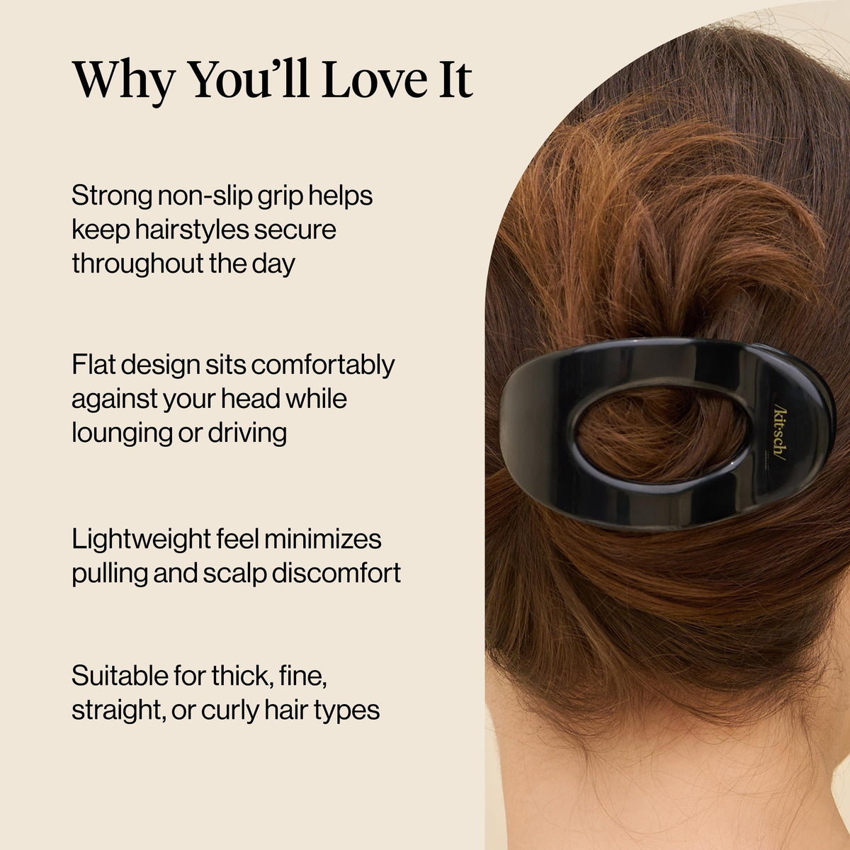 Kitsch Medium Flat Claw Clip black on hair