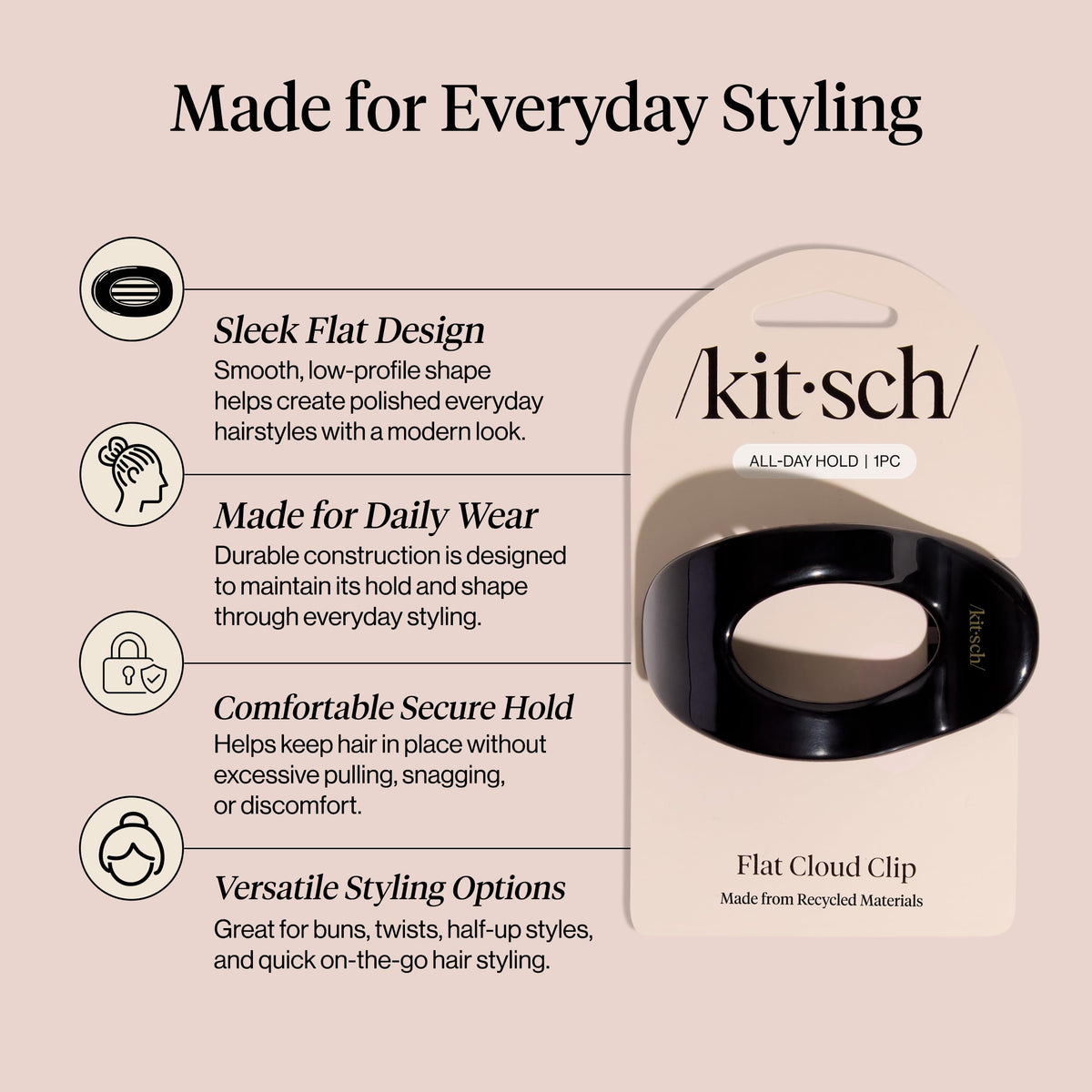 Kitsch Medium Flat Claw Clip black packaging