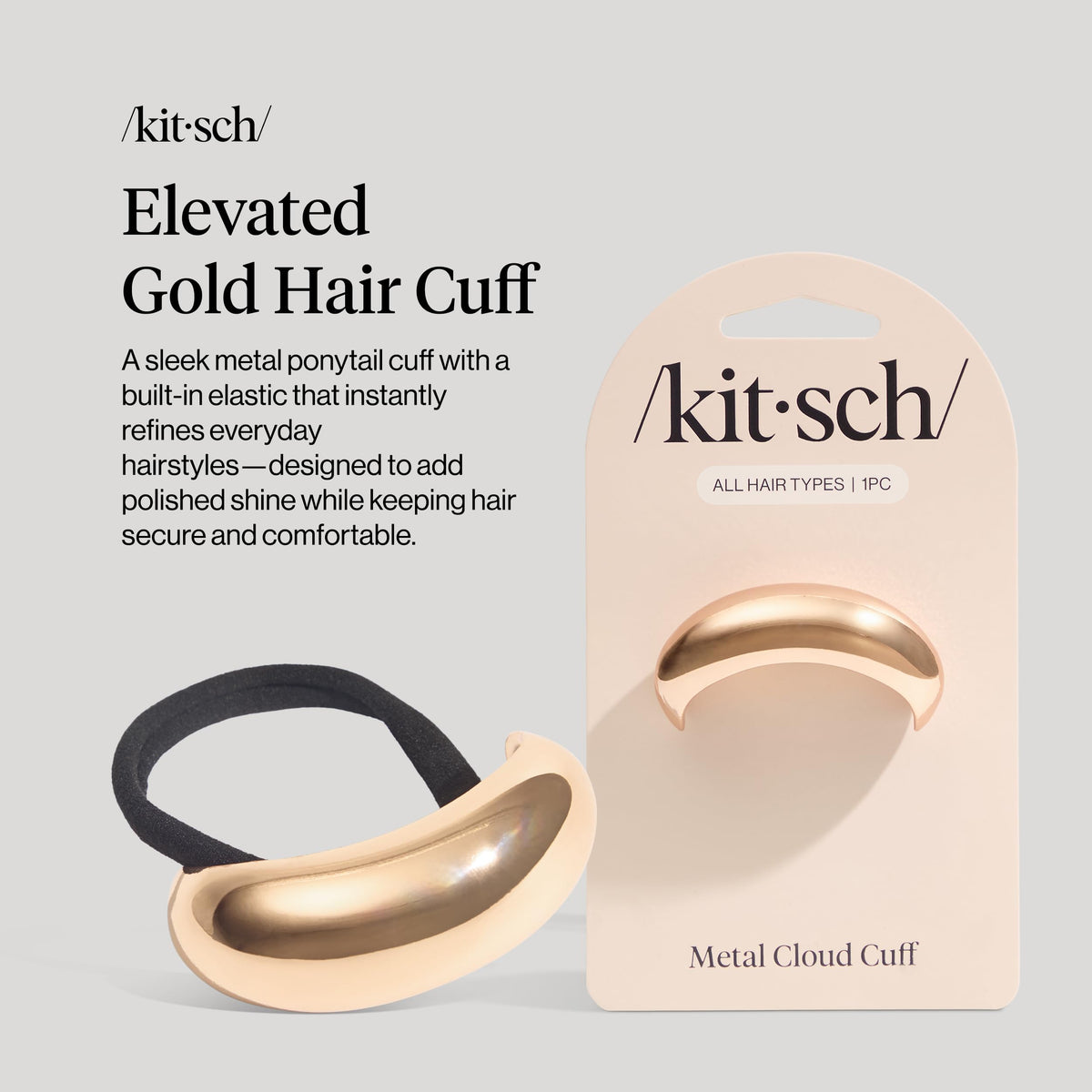 Kitsch Medium Gold Hair Cuff side view showcasing metal finish