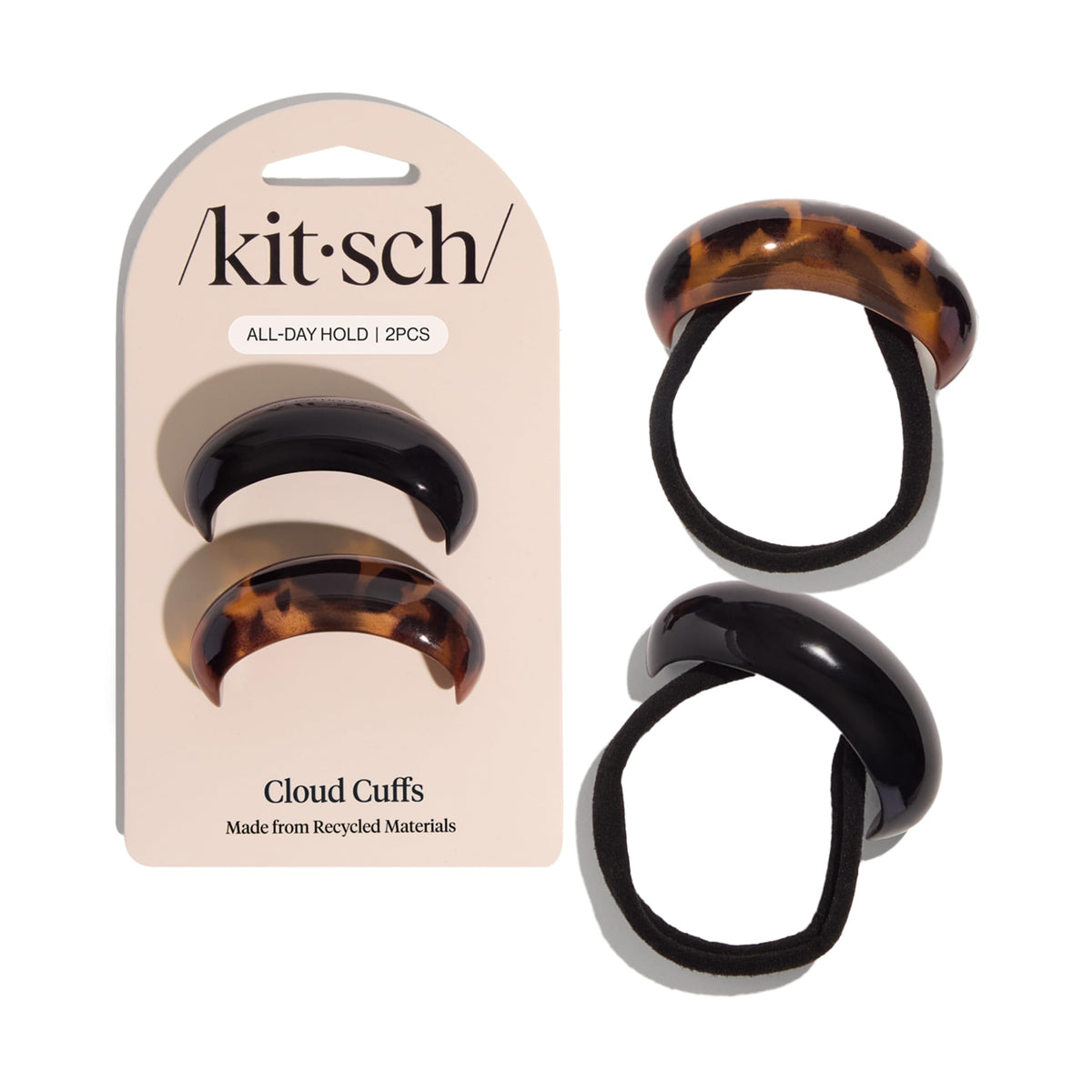 Kitsch Medium Hair Cuffs black and tort front view