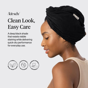 Kitsch Microfiber Hair Towel Wrap black, showing secure fit